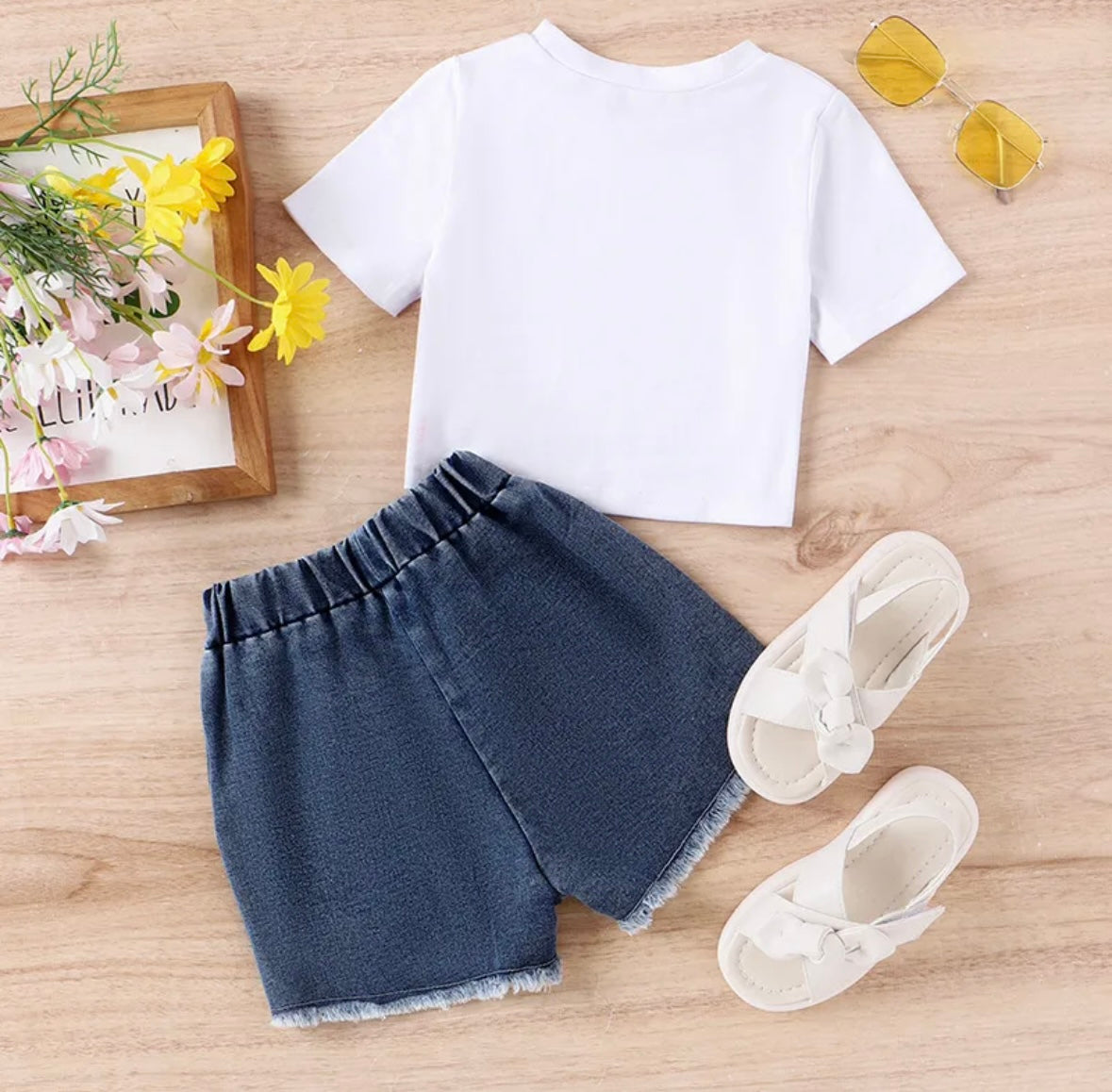 Girls Fashion-Two Piece Set With Denim Shorts
