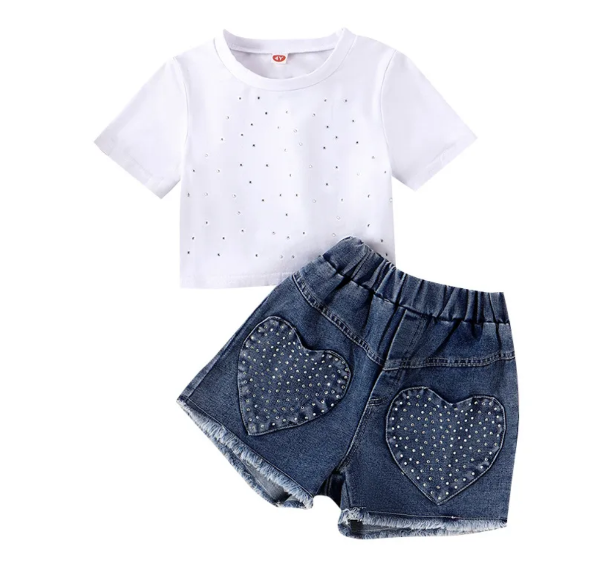Girls Fashion-Two Piece Set With Denim Shorts