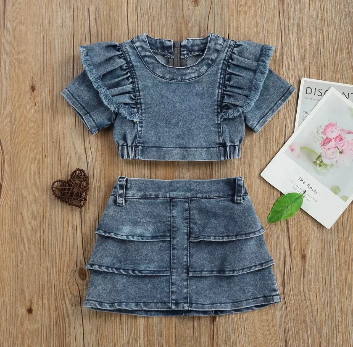 Girls Fashion Two Piece Denim Skirt Set
