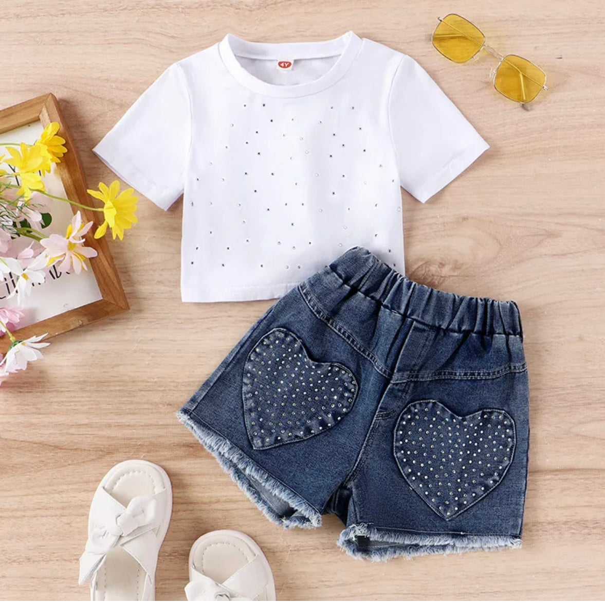 Girls Fashion-Two Piece Set With Denim Shorts